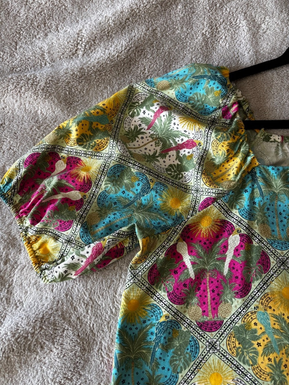 LOFT Palm Bubble Sleeve Square Neck Blouse Size Large - Picture 5 of 10
